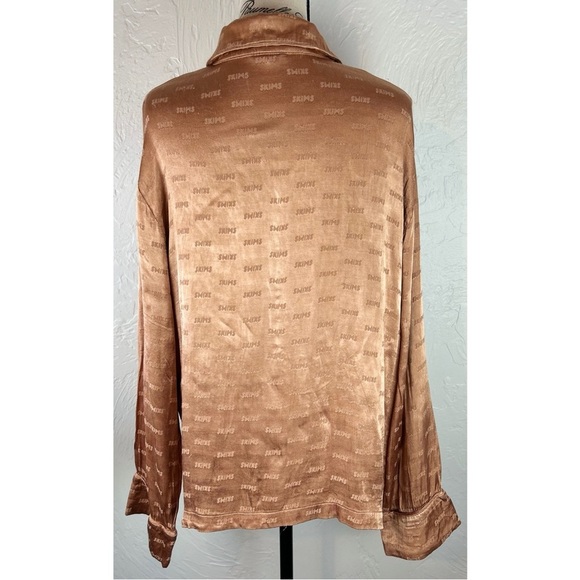 Skims Jacquard Button Up Sleep Ochre Top, size Large - Picture 9 of 11